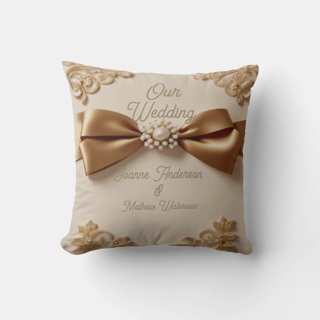 Embossed Floral Wedding Invitation – Satin Bow & G Cushion (Front)