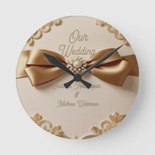 Embossed Floral Wedding Invitation – Satin Bow & G Round Clock