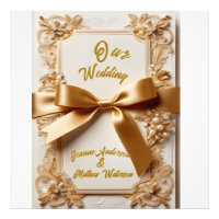 "Embossed Floral Wedding Invitation Satin Bow