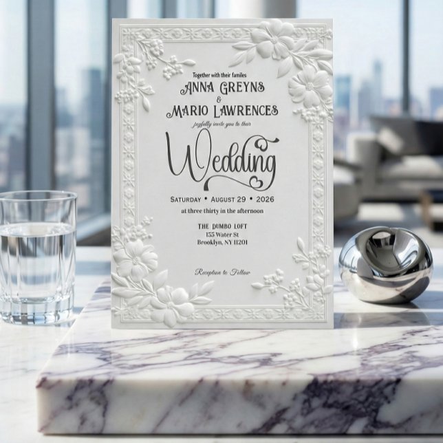 Embossed Floral White Formal Wedding  Invitation (Creator Uploaded)