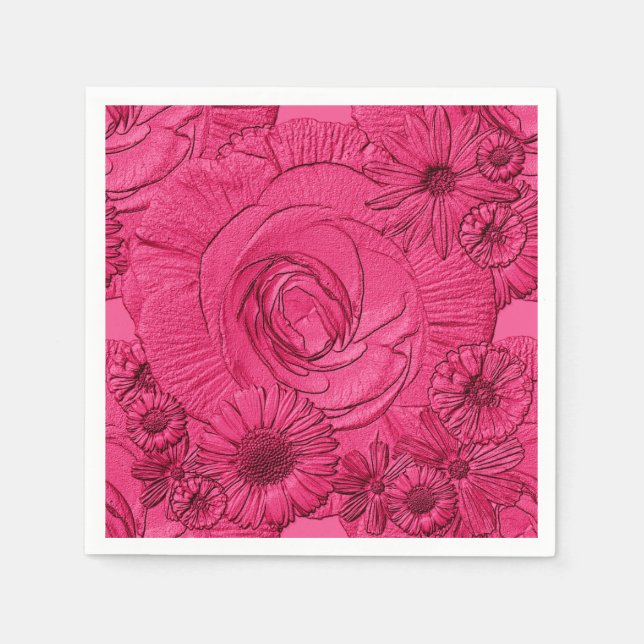 Embossed Flowers-Berry-COCKTAIL NAPKINS (Front)