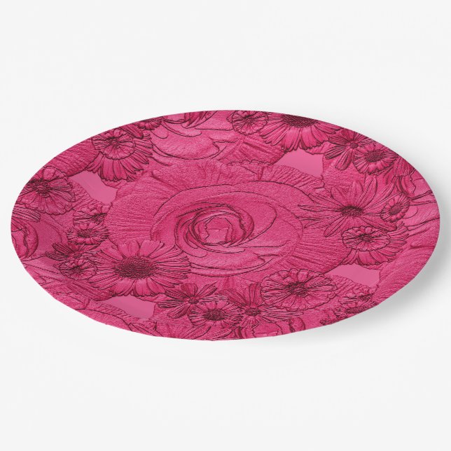 Embossed Flowers-Berry-PAPER PLATES (Angled)