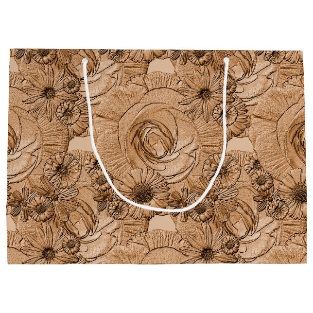 Embossed Flowers-Brown-GIFT BAG L (Back)