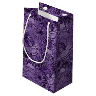 Embossed Flowers-Dark Purple-GIFT BAG S