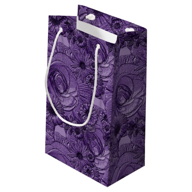 Embossed Flowers-Dark Purple-GIFT BAG S (Back Angled)