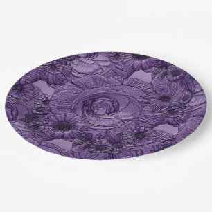 Embossed Flowers-Dark Purple-PAPER PLATES