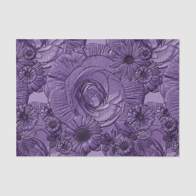 Embossed Flowers-Dark Purple-Tissue Wrapping Tissue Paper (Front)