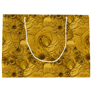Embossed Flowers-Gold-GIFT BAG L