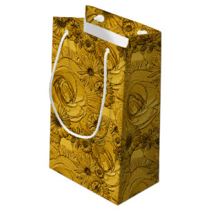 Embossed Flowers-Gold-GIFT BAG S
