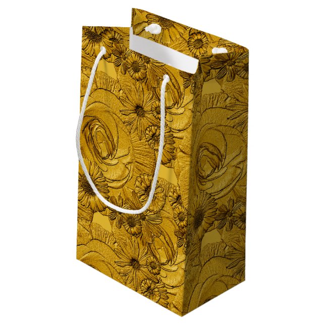 Embossed Flowers-Gold-GIFT BAG S (Back Angled)