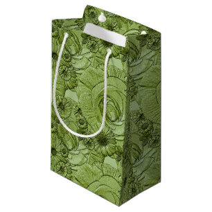 Embossed Flowers-Green-GIFT BAG S