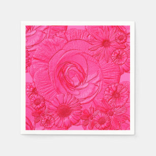 Embossed Flowers-Hot Pink-COCKTAIL NAPKINS