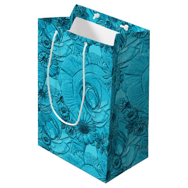 Embossed Flowers-Light Blue-GIFT BAG M (Front Angled)