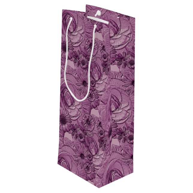 Embossed Flowers-Lt Purple-WINE GIFT BAG (Back Angled)
