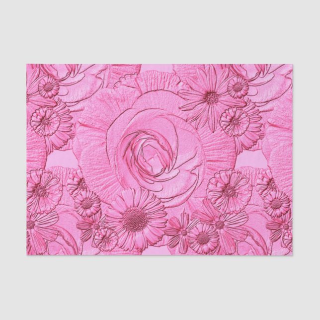 Embossed Flowers-Pink-Tissue Wrapping Tissue Paper (Front)