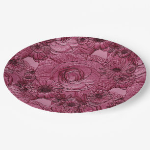 Embossed Flowers-Plum-PAPER PLATES