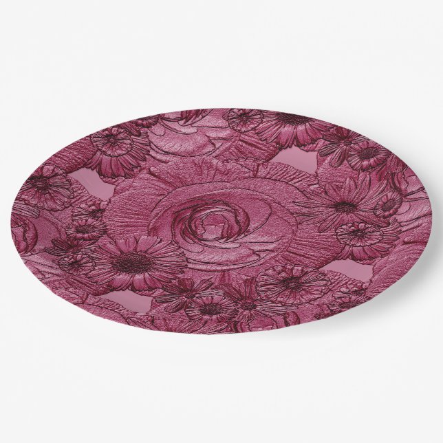 Embossed Flowers-Plum-PAPER PLATES (Angled)