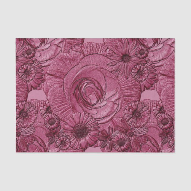 Embossed Flowers-Plum-Tissue Wrapping Tissue Paper (Front)