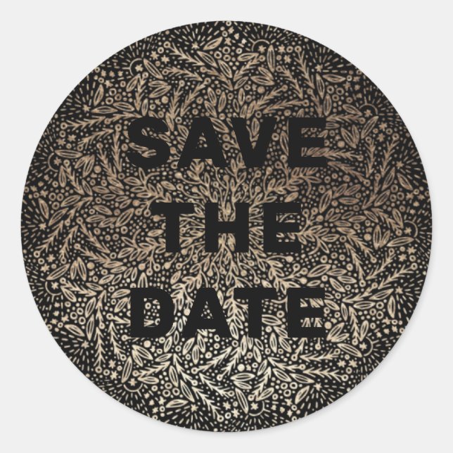 Embossed | Formal Elegant Winter Black Gold Foil Classic Round Sticker (Front)