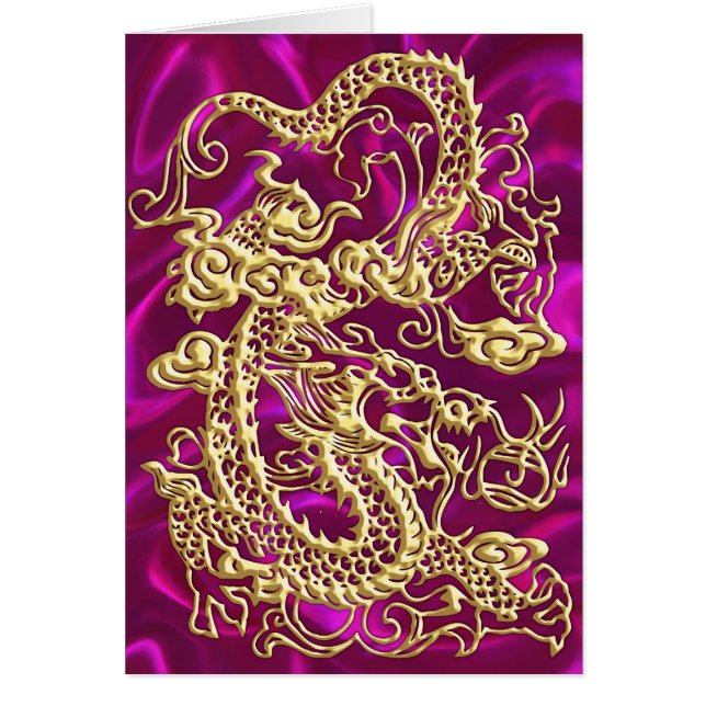 Embossed Gold Dragon Magenta Satin Print (Front)