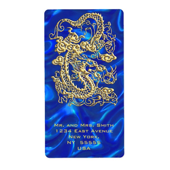 Embossed Gold Dragon on Blue Satin Print (Front)