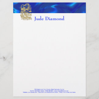 Embossed Gold Dragon on BlueSatin Print Custom Letterhead