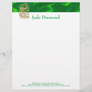 Embossed Gold Dragon on Green Satin Customized Letterhead