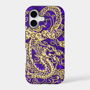 Embossed Gold Dragon on Purple Satin Print