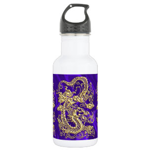 Embossed Gold Dragon on Purple Satin Print 532 Ml Water Bottle
