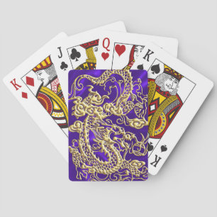 Embossed Gold Dragon on Purple Satin Print Playing Cards