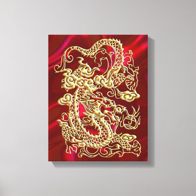 Embossed Gold Dragon on Red Satin Print (Front)