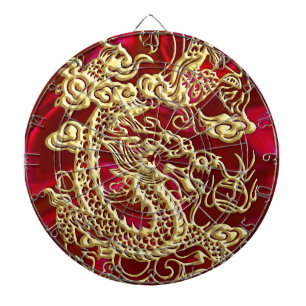 Embossed Gold Dragon on Red Satin Print Dartboard