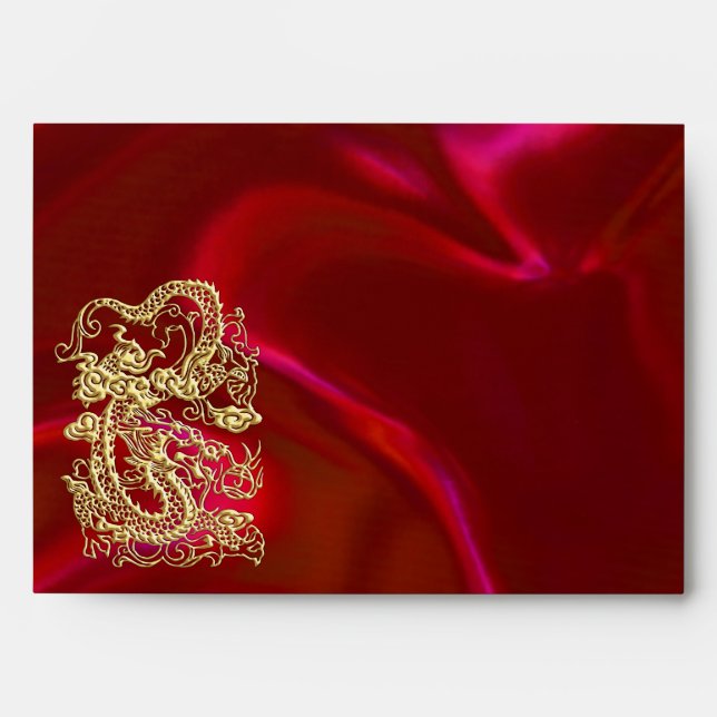Embossed Gold Dragon on Red Satin Print Envelope (Front)