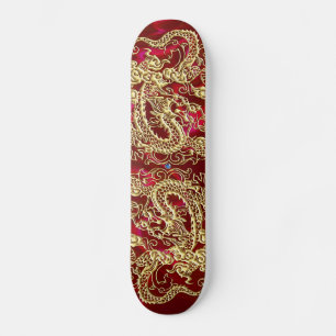 Embossed Gold Dragon on Red Satin Print Skateboard
