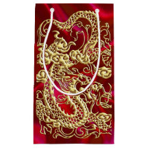 Embossed Gold Dragon on Red Satin Print