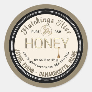 Embossed Gold Dripping Honey and Bee Double Border Classic Round Sticker