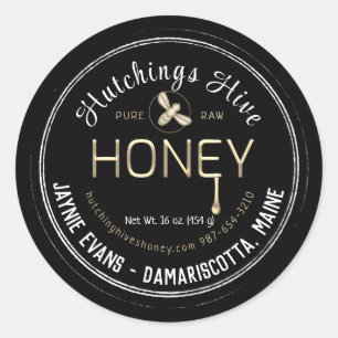 Embossed Gold Dripping Honey and Bee Double Border Classic Round Sticker