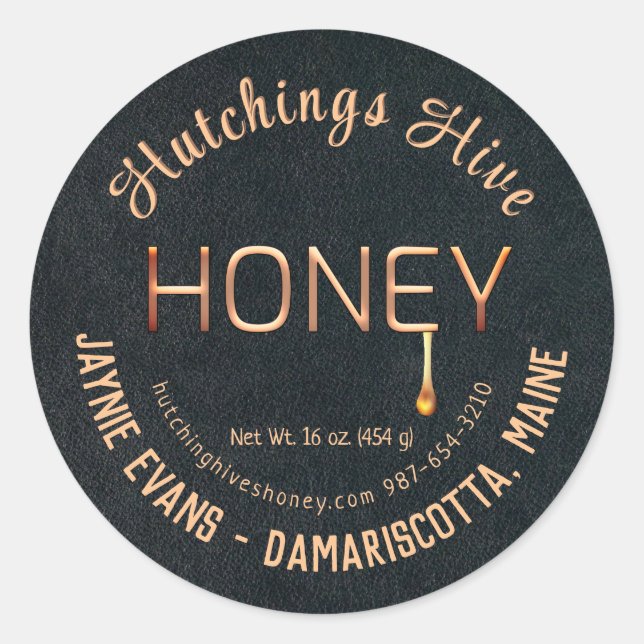 Embossed Gold Dripping Honey Copper Script   Classic Round Sticker (Front)