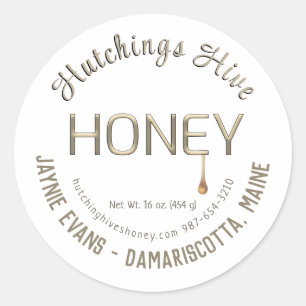 Embossed Gold Dripping Honey Dark Gold Script Classic Round Sticker