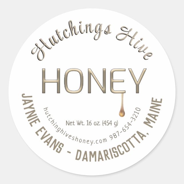 Embossed Gold Dripping Honey Dark Gold Script  Classic Round Sticker (Front)