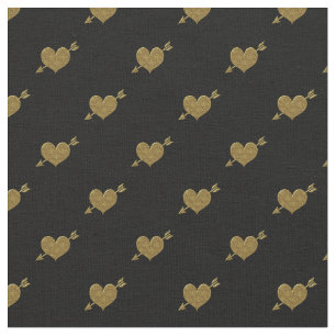 Embossed Gold Hearts Fabric-Black Fabric