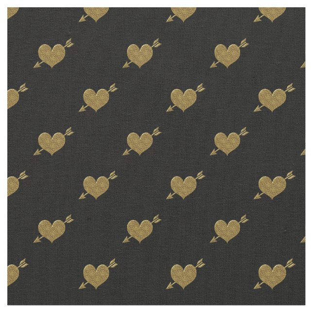 Embossed Gold Hearts Fabric-Black Fabric (Close Up)