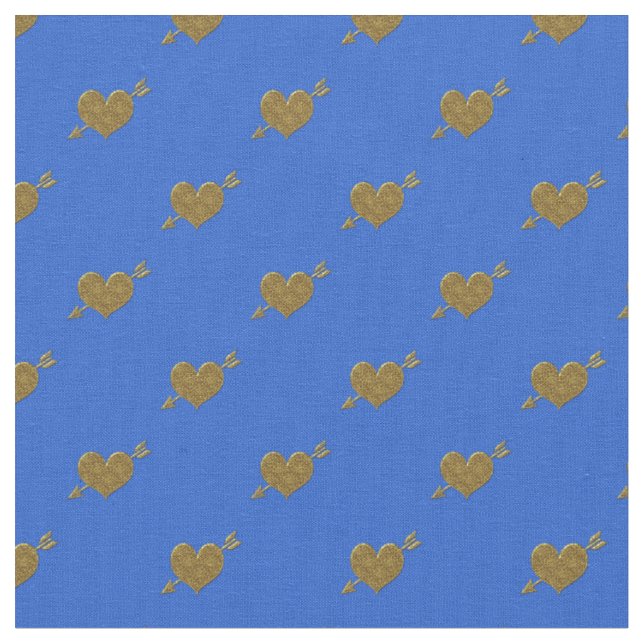 Embossed Gold Hearts Fabric-Blue Style 1 Fabric (Close Up)