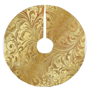Embossed Gold Pattern Brushed Polyester Tree Skirt