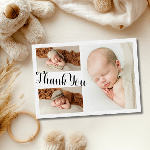 Embossed Hearts 3 Photo Baby Shower Thank You  Card