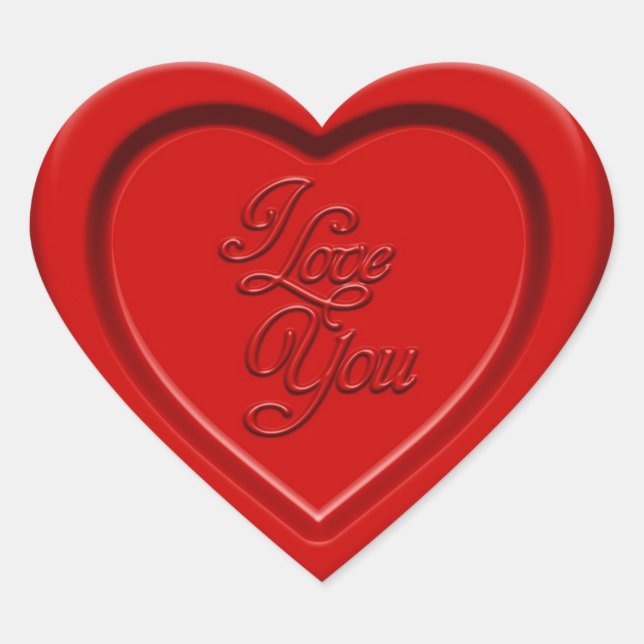 Embossed I Love You Red Heart Sticker (Front)