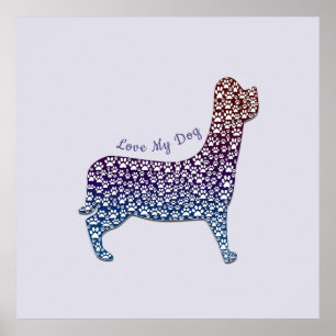 Embossed Indigo Gradient Paw Print Dog Outline