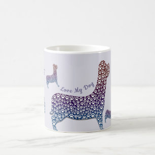 Embossed Indigo Gradient Paw Print Dog Outline Coffee Mug