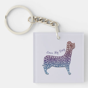 Embossed Indigo Gradient Paw Print Dog Outline Key Ring
