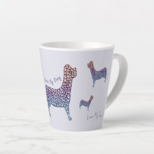 Embossed Indigo Gradient Paw Print Dog Outline Latte Mug